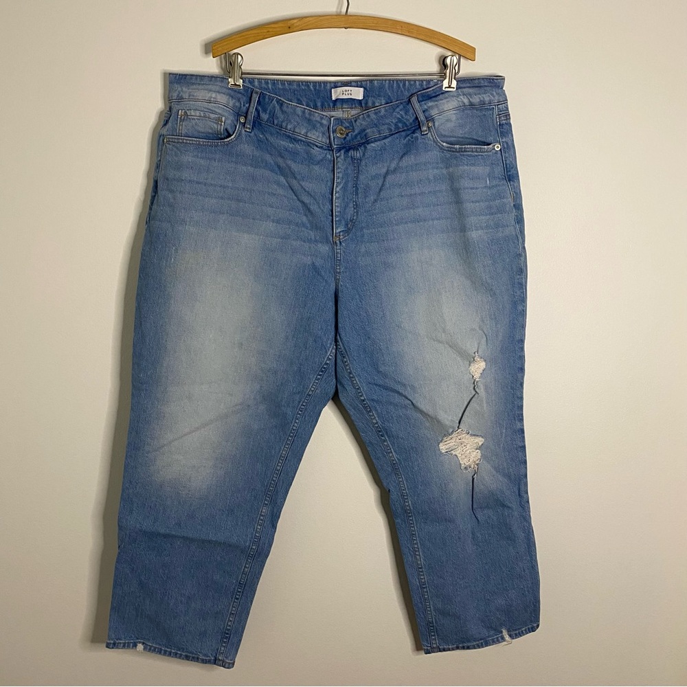 Loft Women's Plus Size 20 High Waist Straight Crop Light Wash Denim Jeans